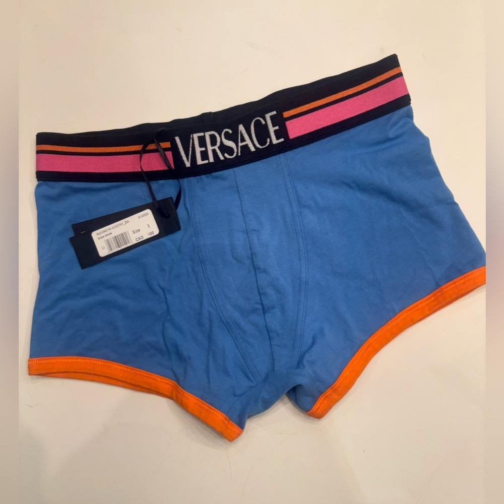 Versace Blue Boxer Briefs with Orange and Pink Accents